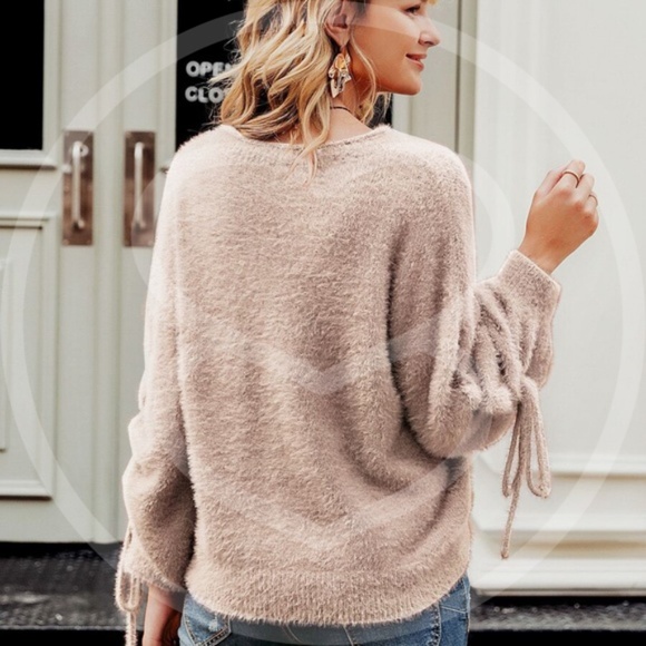 Fuzzy cozy ruched sleev fall autumn sweater -greeN - Picture 7 of 9